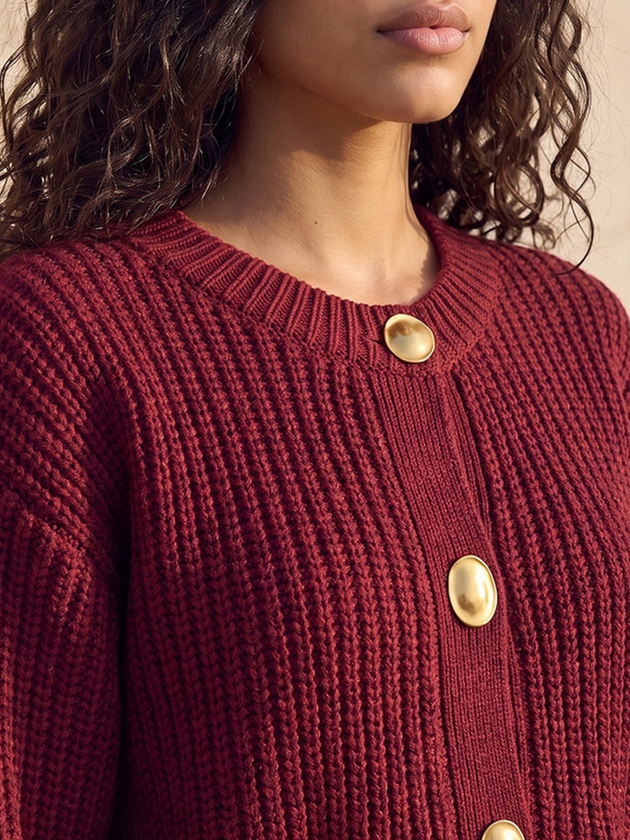 Crew Neck Textured Cardigan