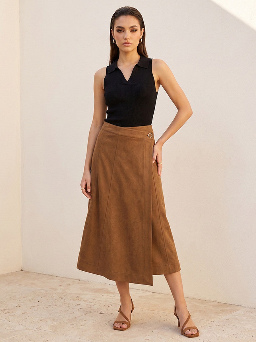 Wrap Skirt with Button Closure