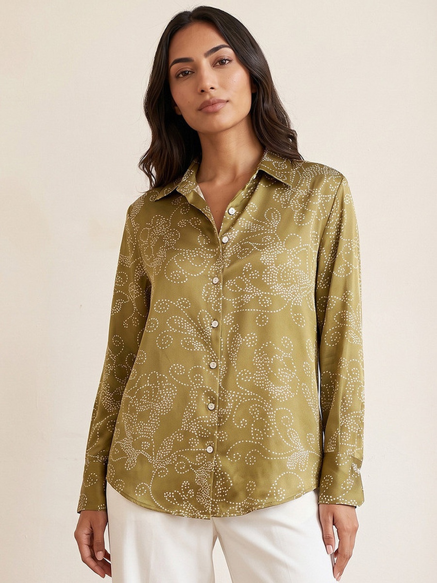 Relaxed Fit Printed Satin Shirt