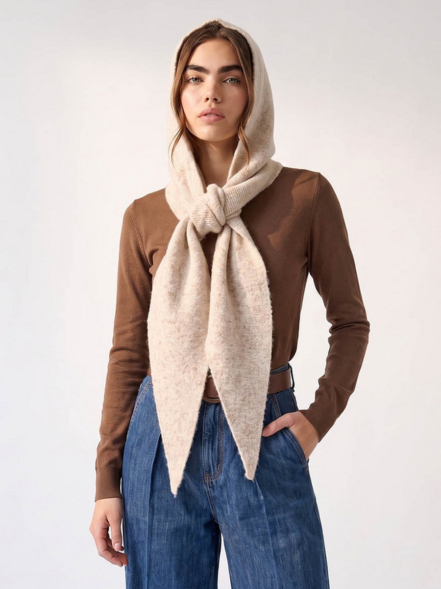Hooded Scarf with Knit Texture