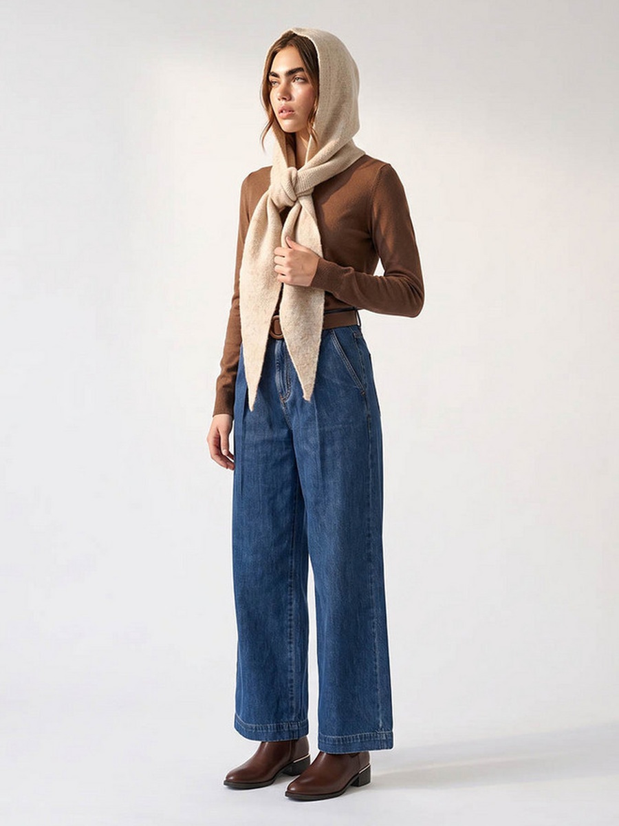 Hooded Scarf with Knit Texture