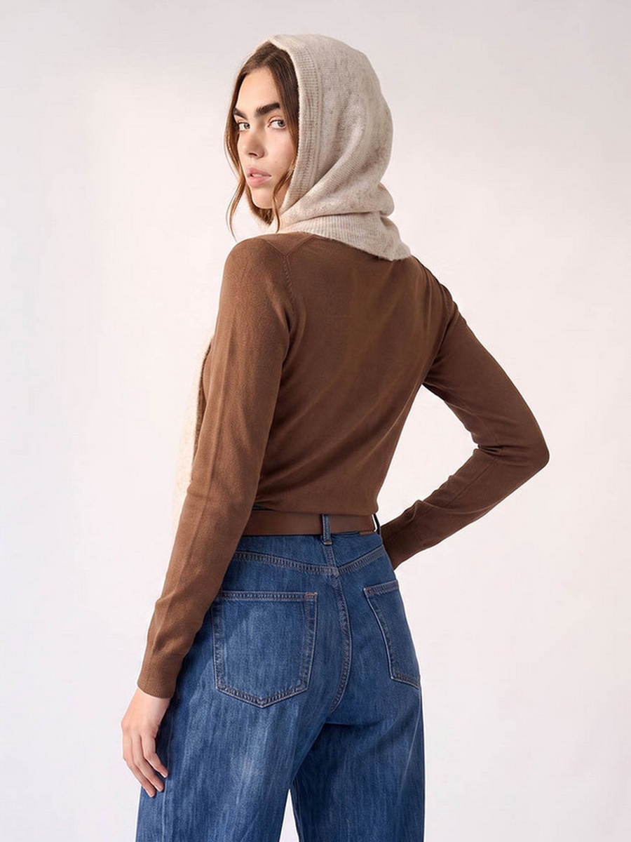 Hooded Scarf with Knit Texture