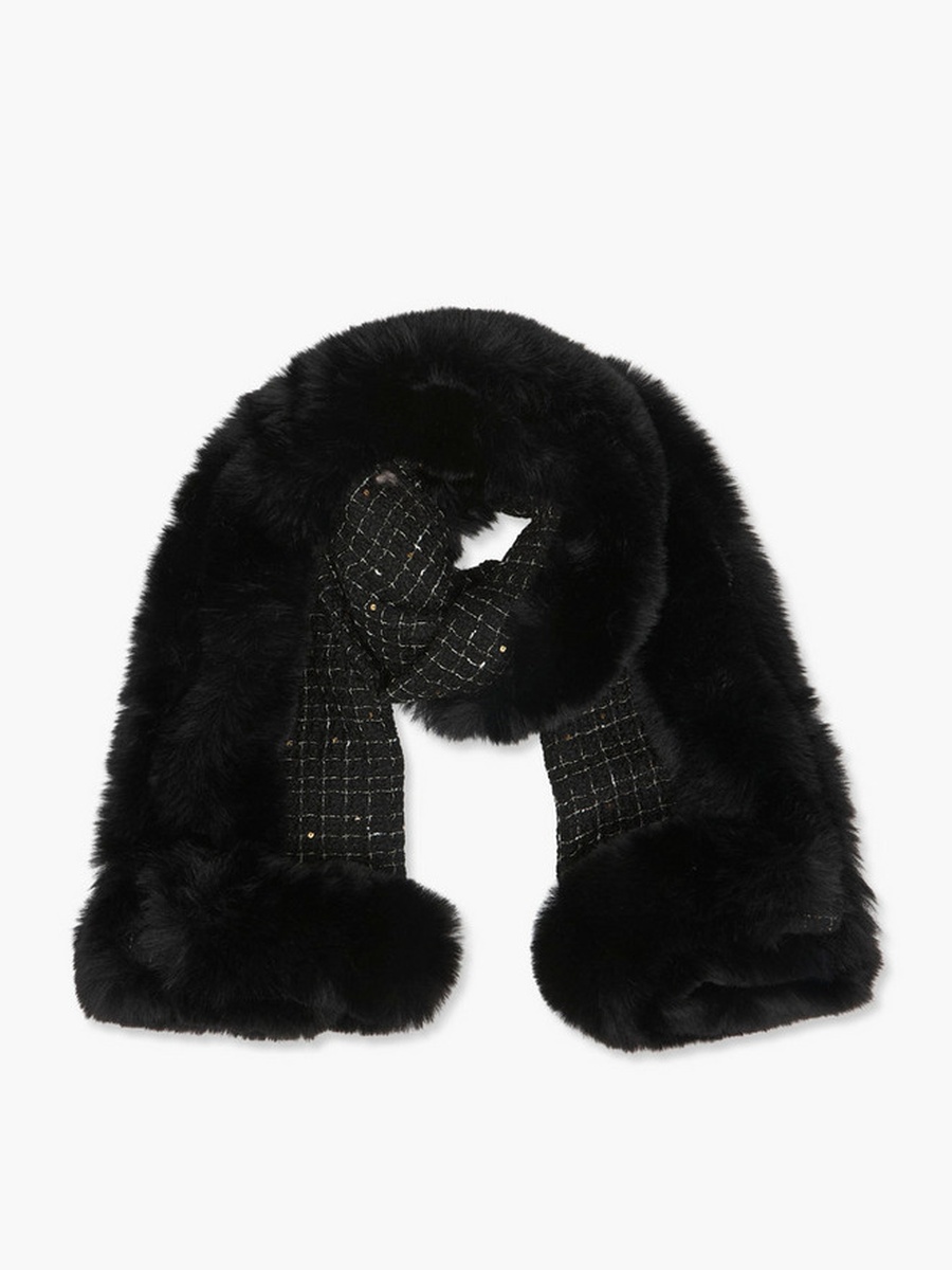Tweed Fur Trim Square Scarf
