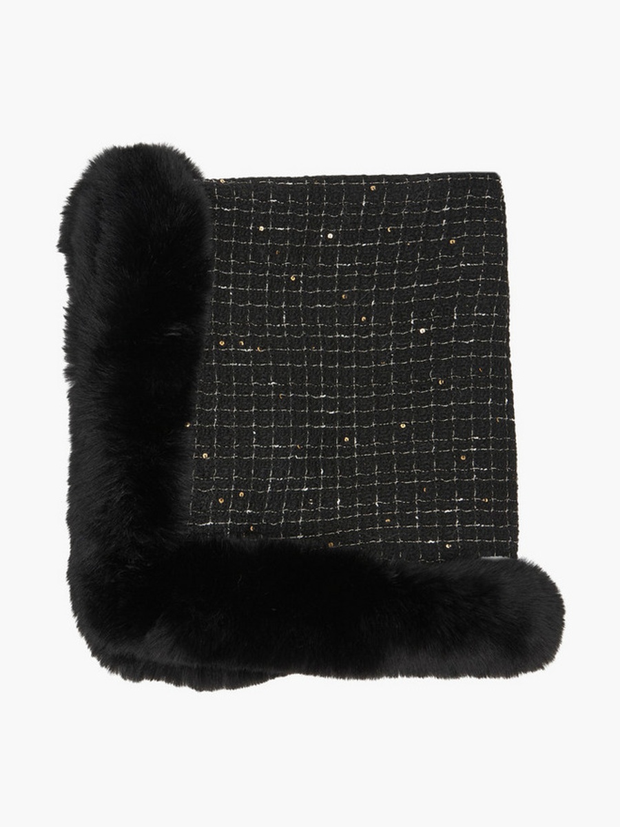 Tweed Fur Trim Square Scarf