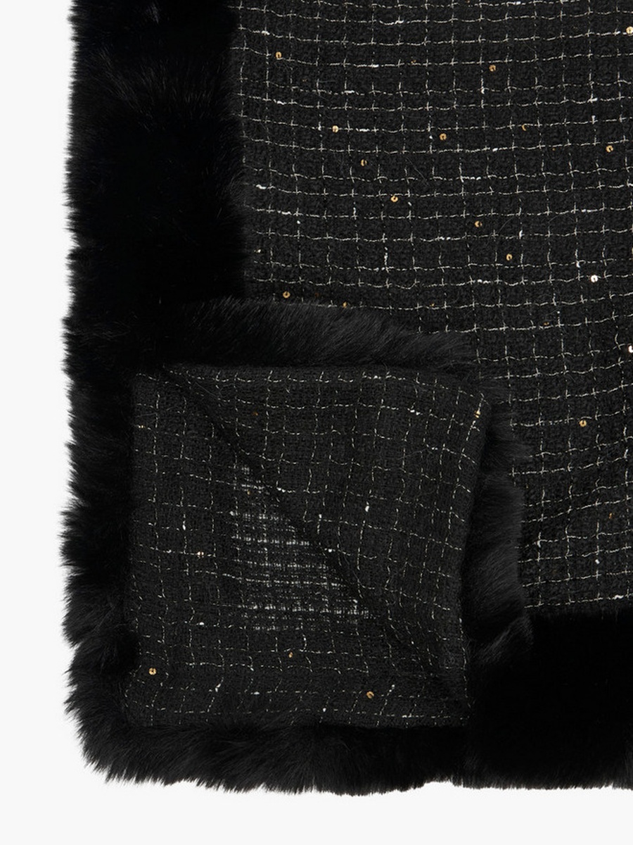 Tweed Fur Trim Square Scarf