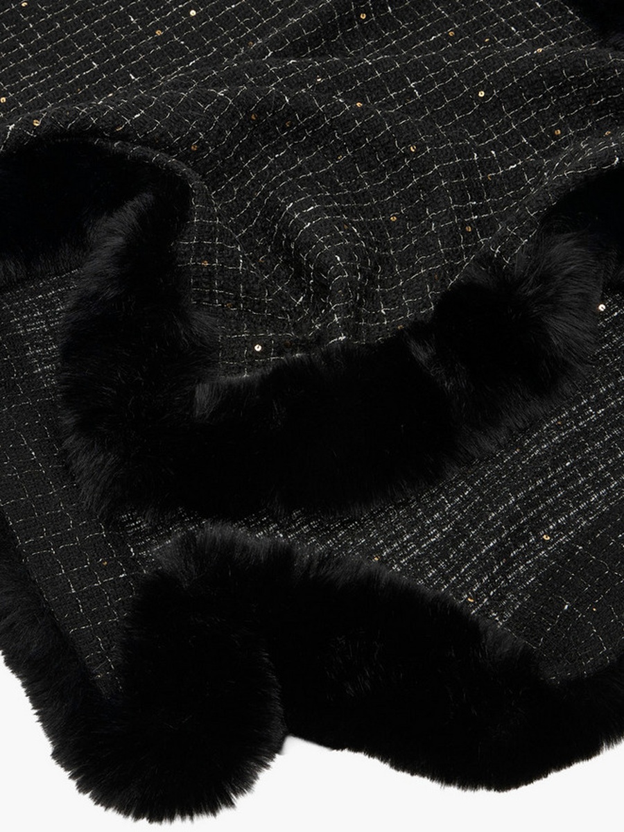 Tweed Fur Trim Square Scarf