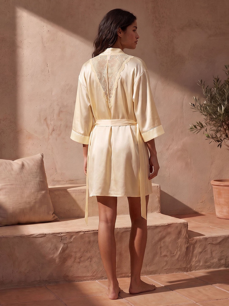 Lace Trim Robe with Slip Dress