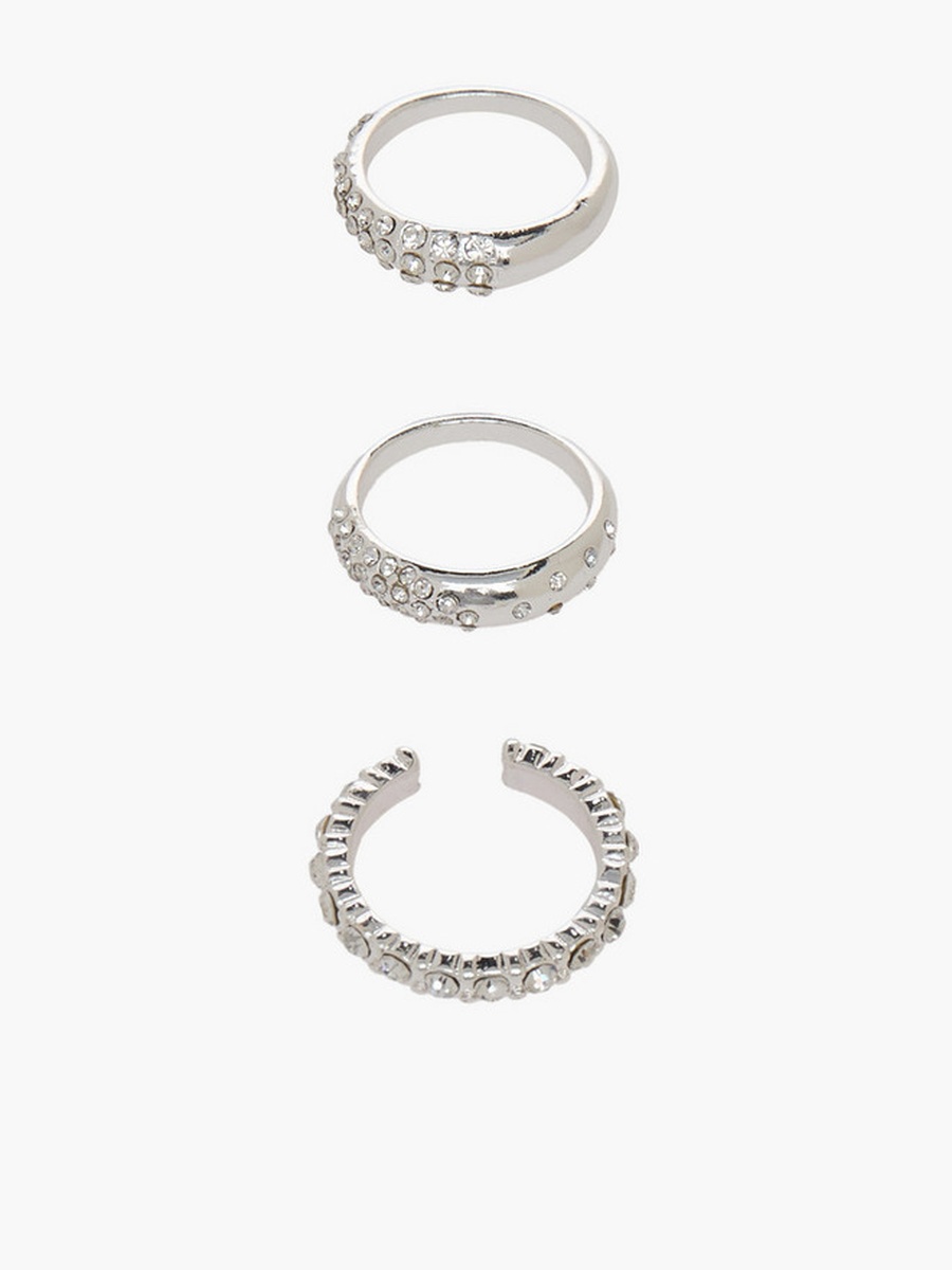 Set of 3 - Embellished Silver Tone Ring