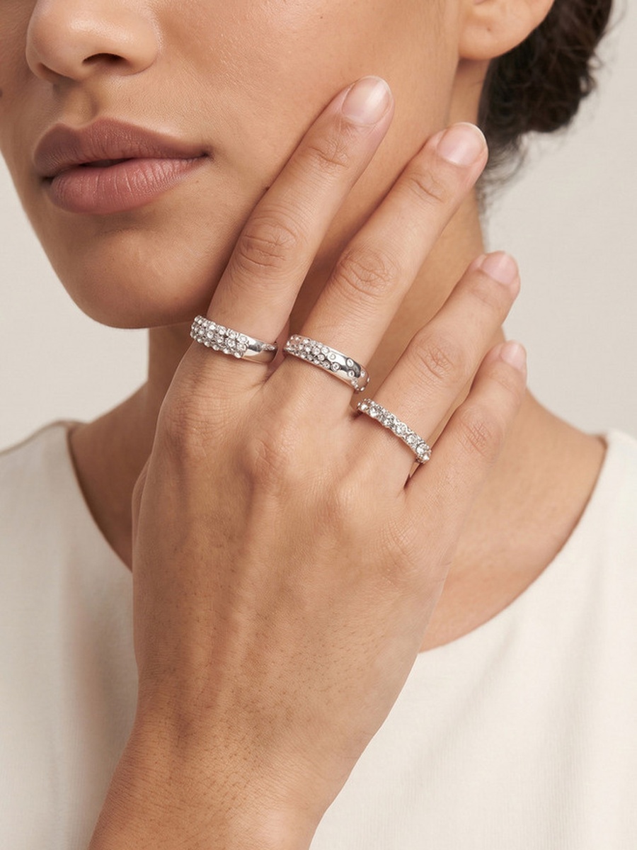 Set of 3 - Embellished Silver Tone Ring