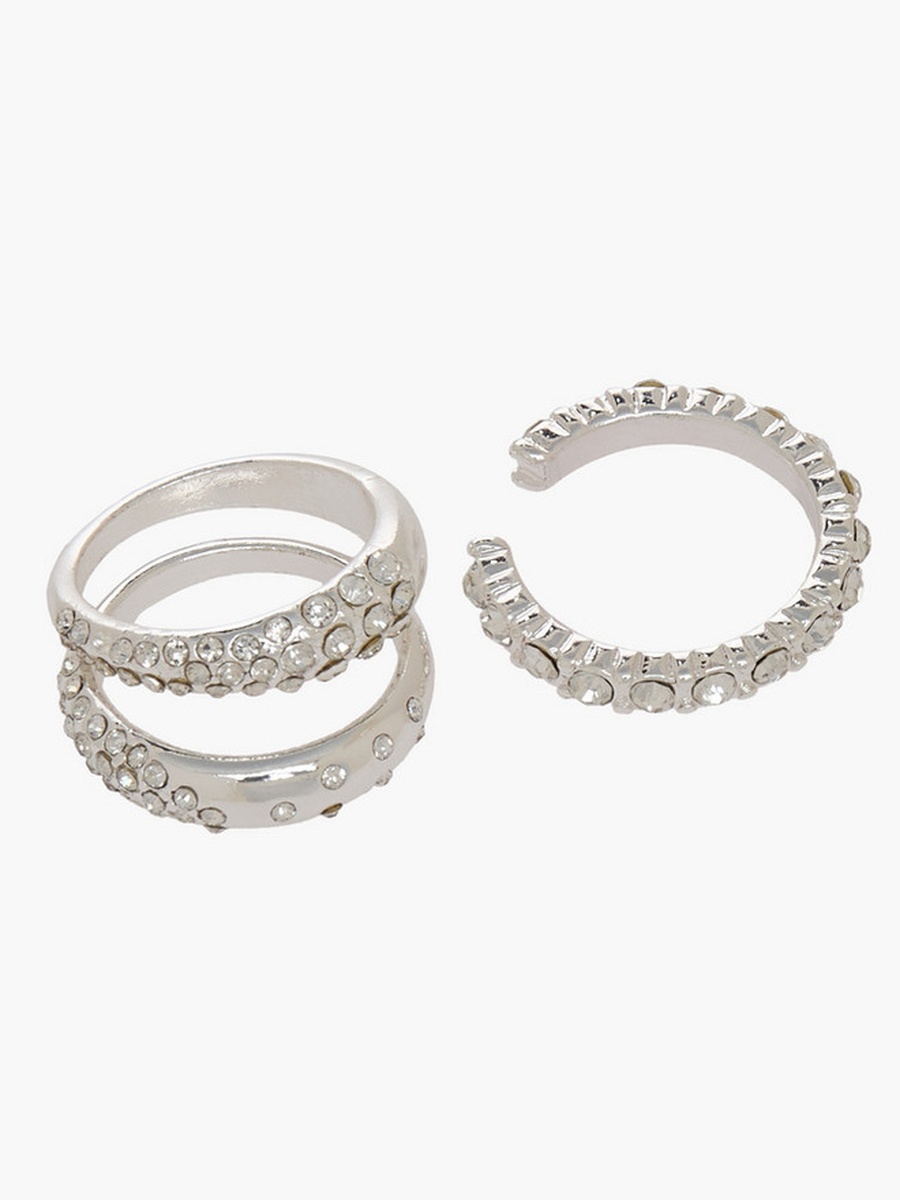 Set of 3 - Embellished Silver Tone Ring