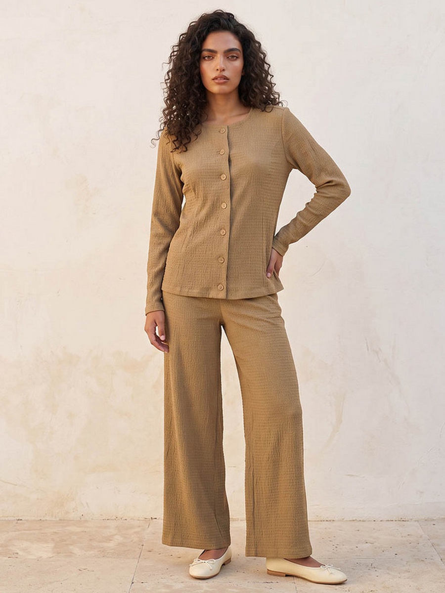 Elastic Waist Textured Pants