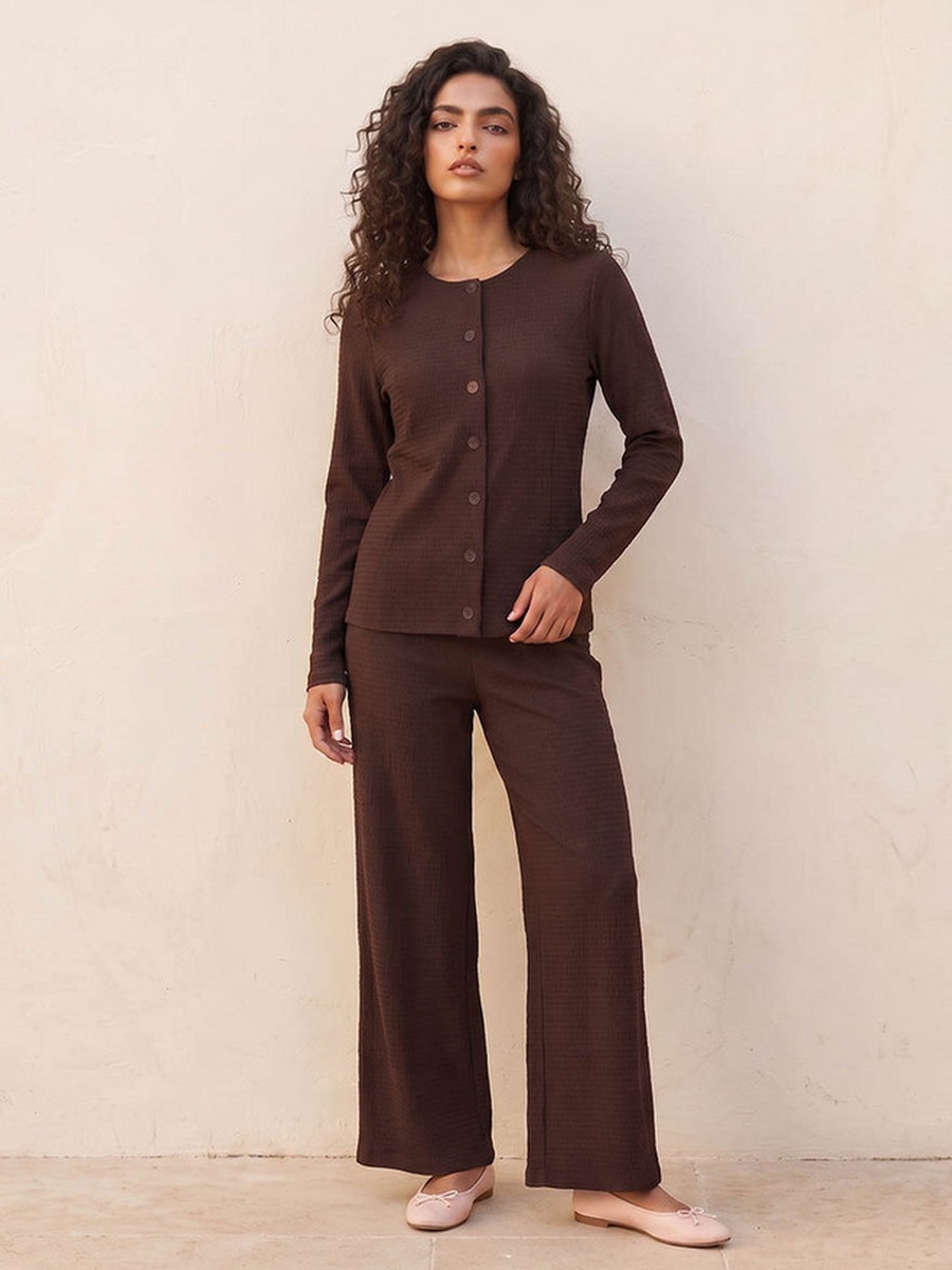 Elastic Waist Textured Pants