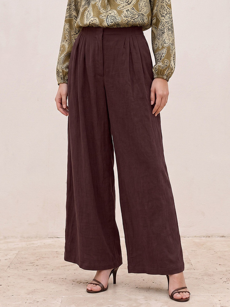 Straight Fit Elastic Waist Textured Pants