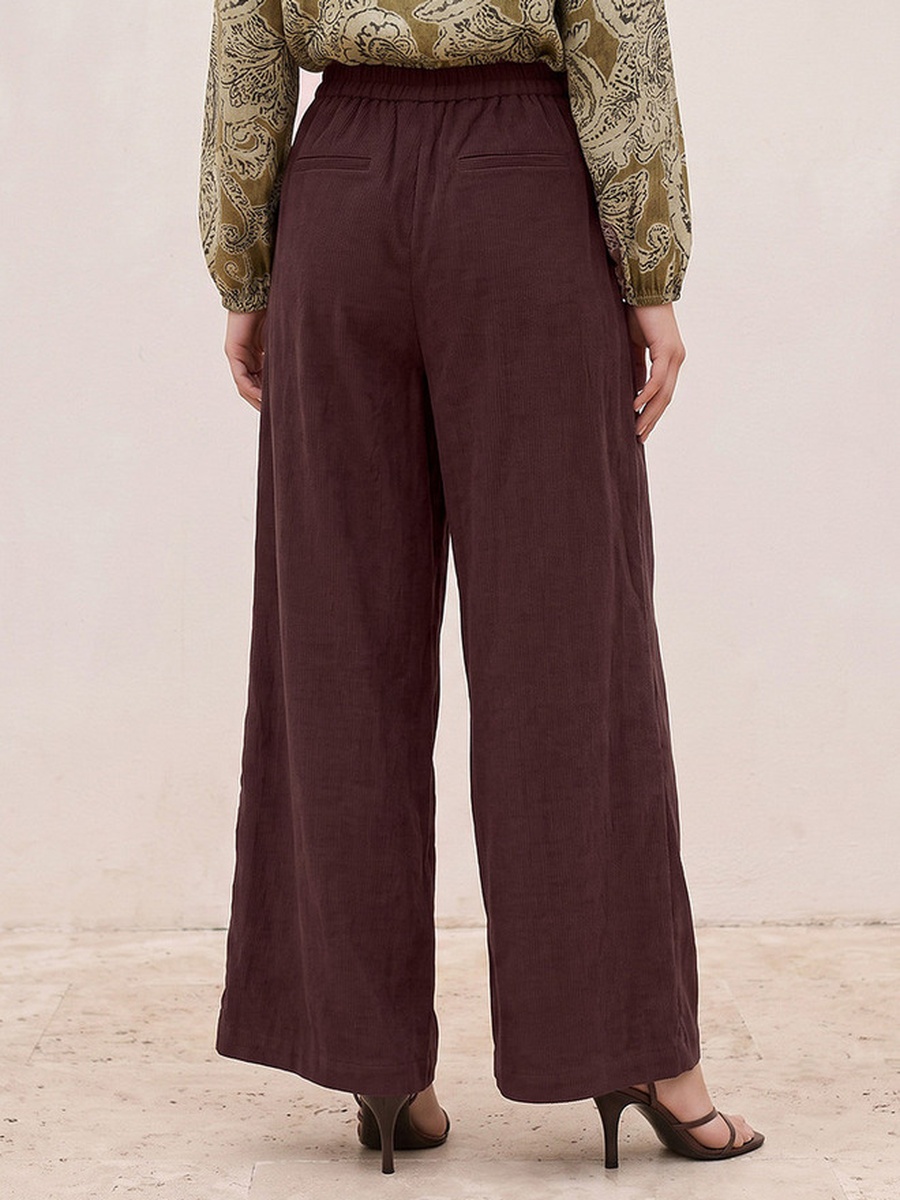 Straight Fit Elastic Waist Textured Pants