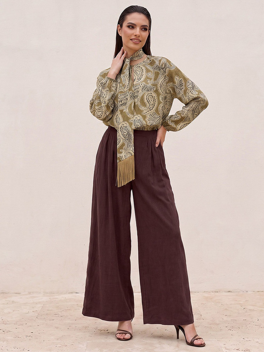 Straight Fit Elastic Waist Textured Pants