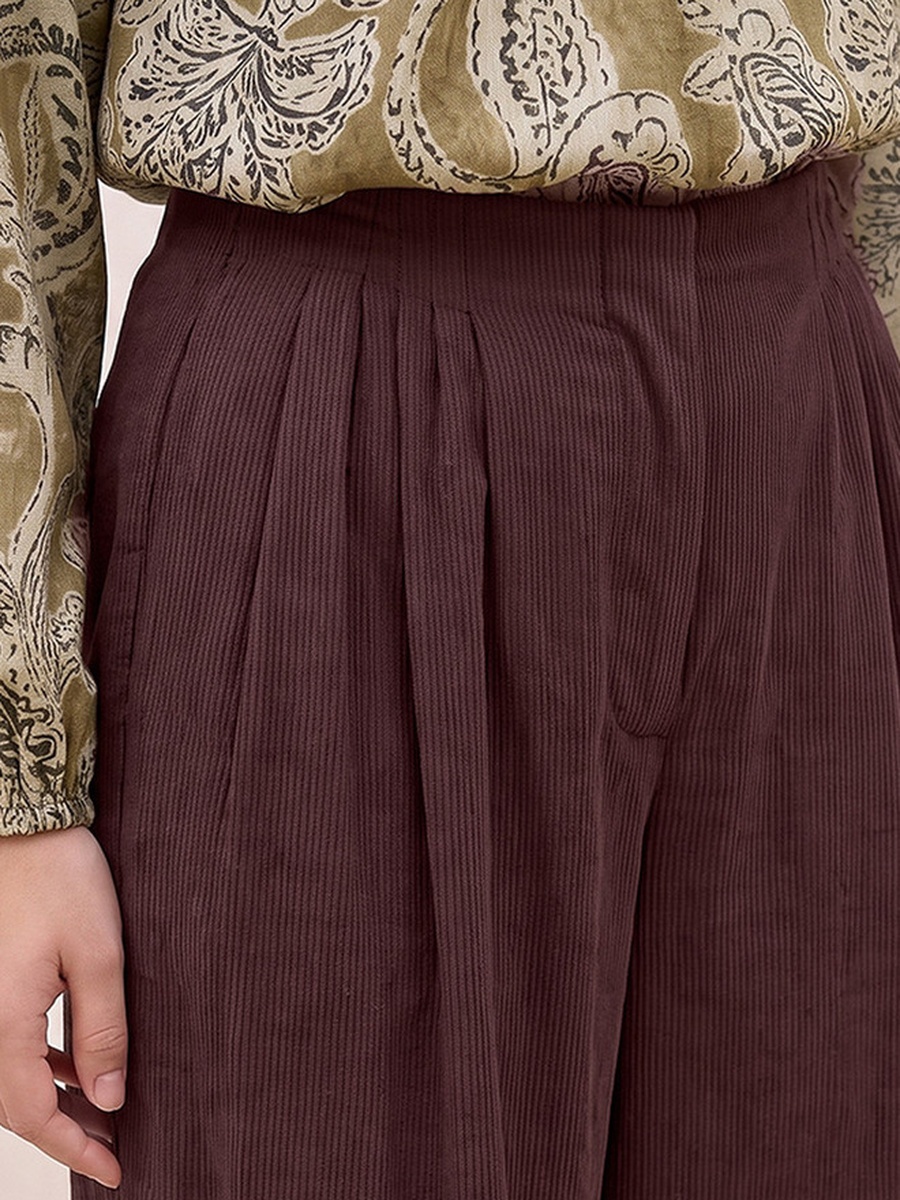 Straight Fit Elastic Waist Textured Pants