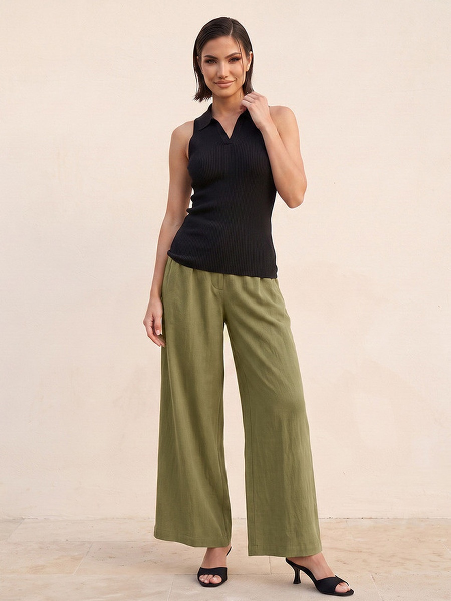 Straight Fit Elastic Waist Textured Pants