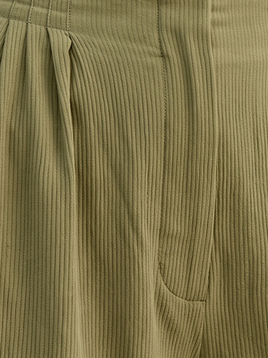 Straight Fit Elastic Waist Textured Pants