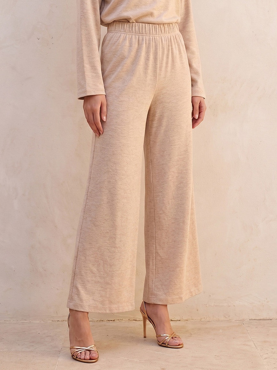 Wide Leg Elastic Waist Textured Pants