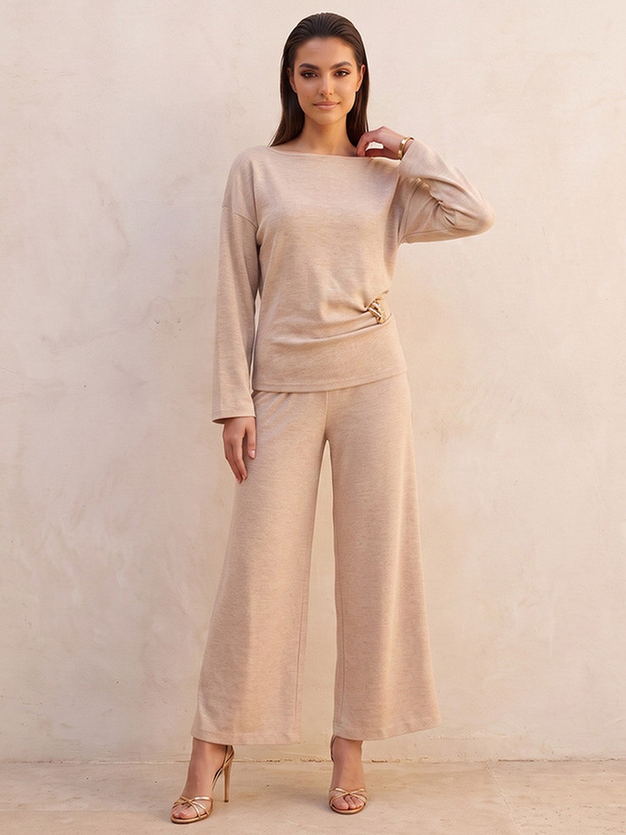 Wide Leg Elastic Waist Textured Pants