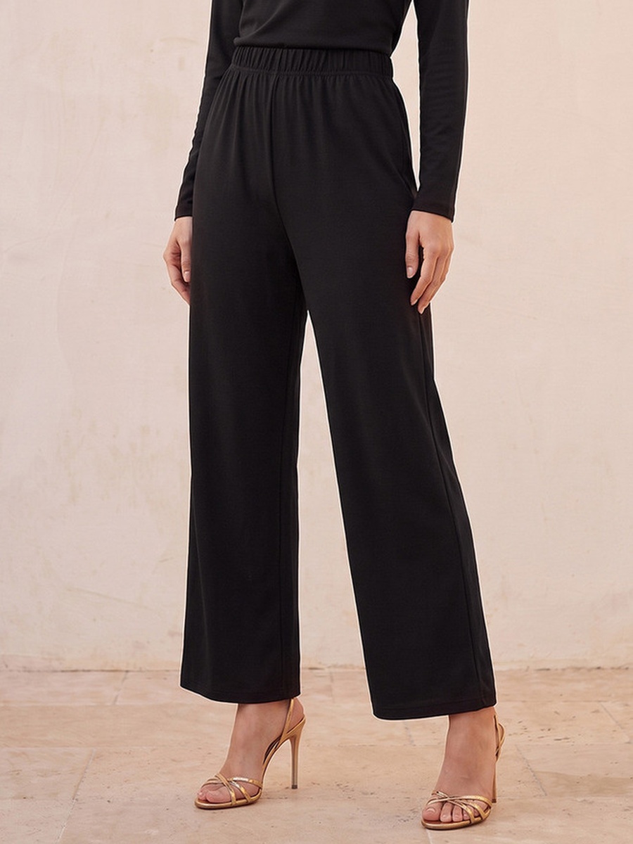 Wide Leg Elastic Waist Textured Pants