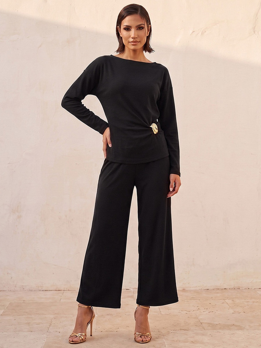 Wide Leg Elastic Waist Textured Pants