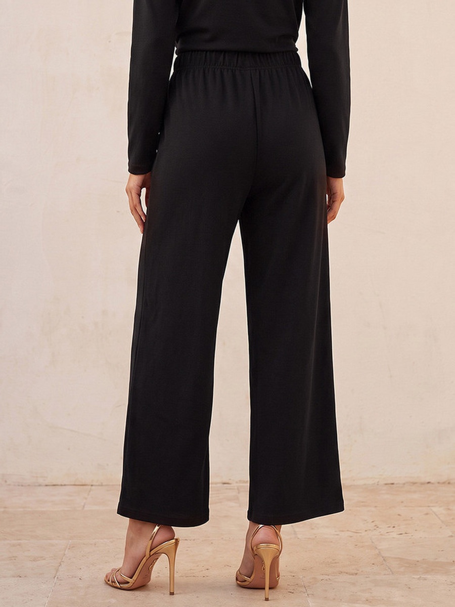 Wide Leg Elastic Waist Textured Pants