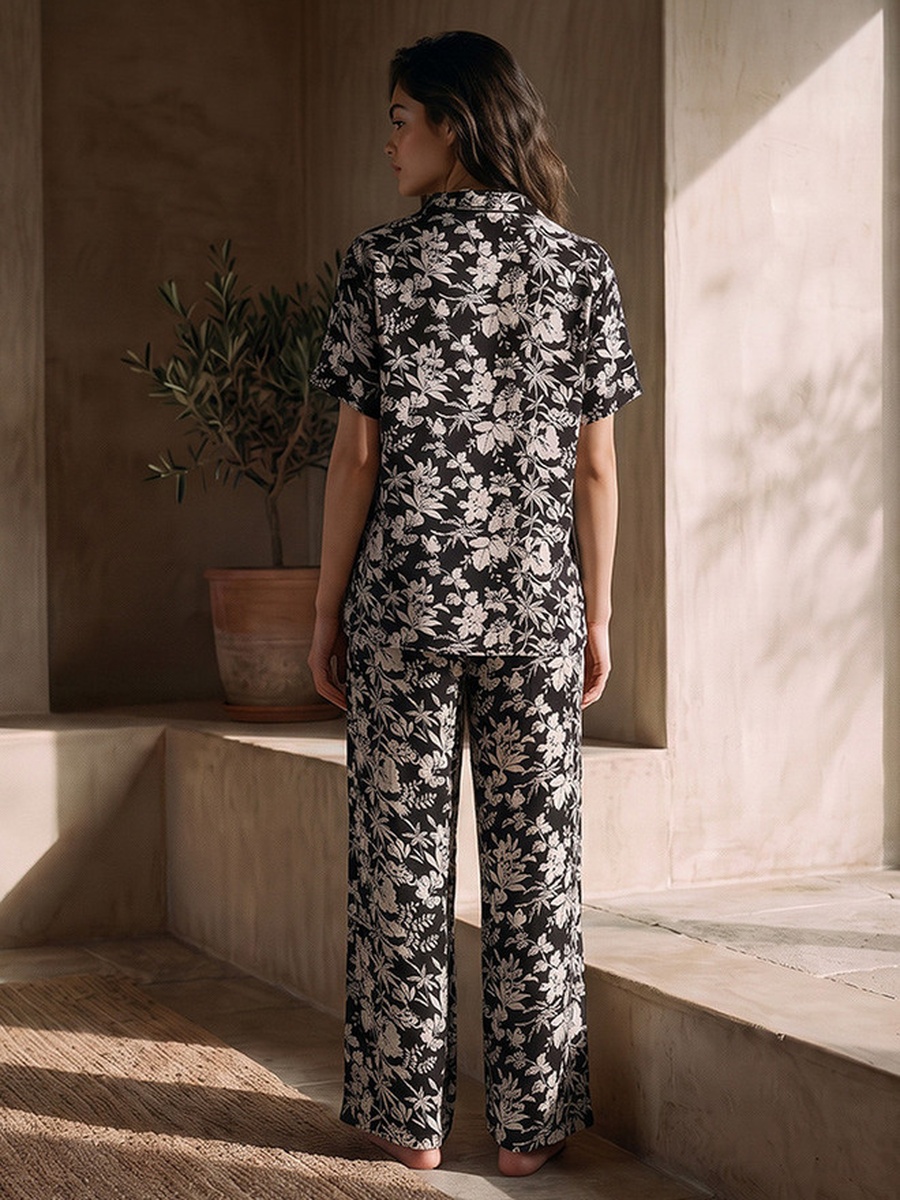 Pyjama Set with Button-Down Shirt and Trousers Rayon
