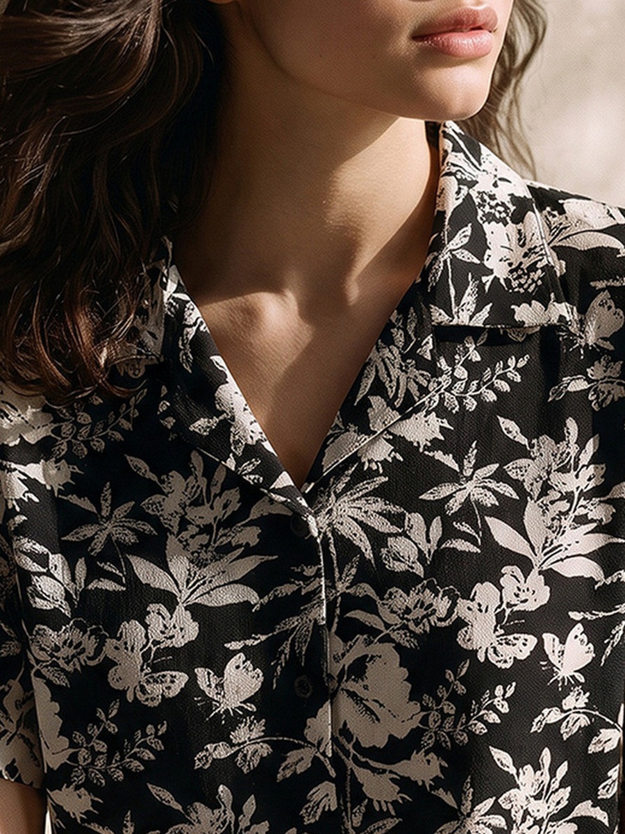 Pyjama Set with Button-Down Shirt and Trousers Rayon
