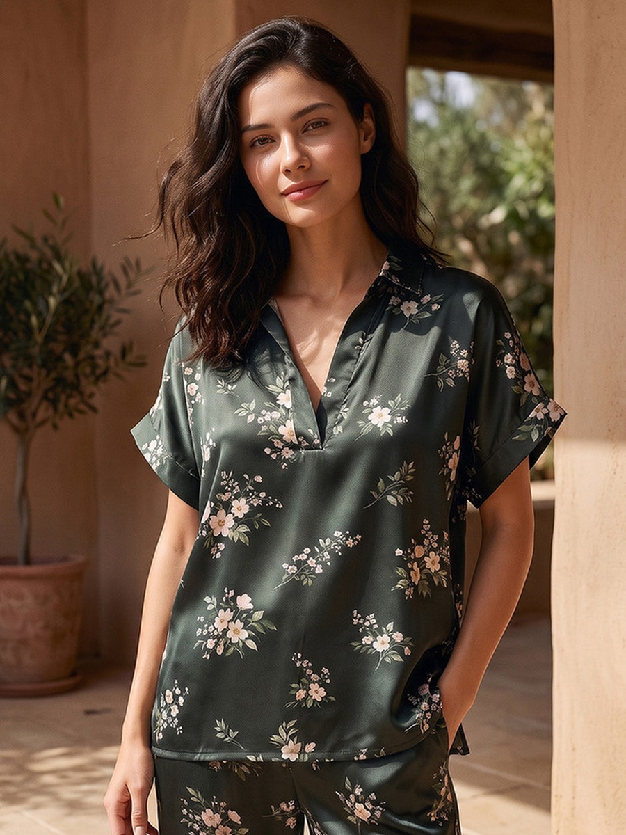 Pyjama Set with Floral Print Top and Trousers