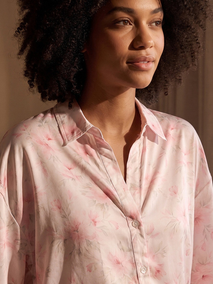 Floral Print Pyjama Set with Button-Down Shirt and Trousers