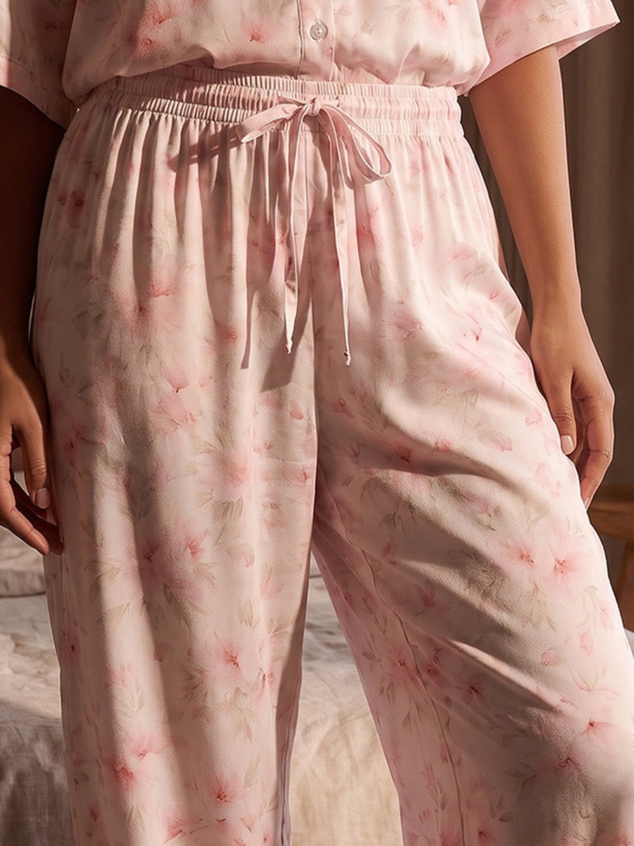 Floral Print Pyjama Set with Button-Down Shirt and Trousers