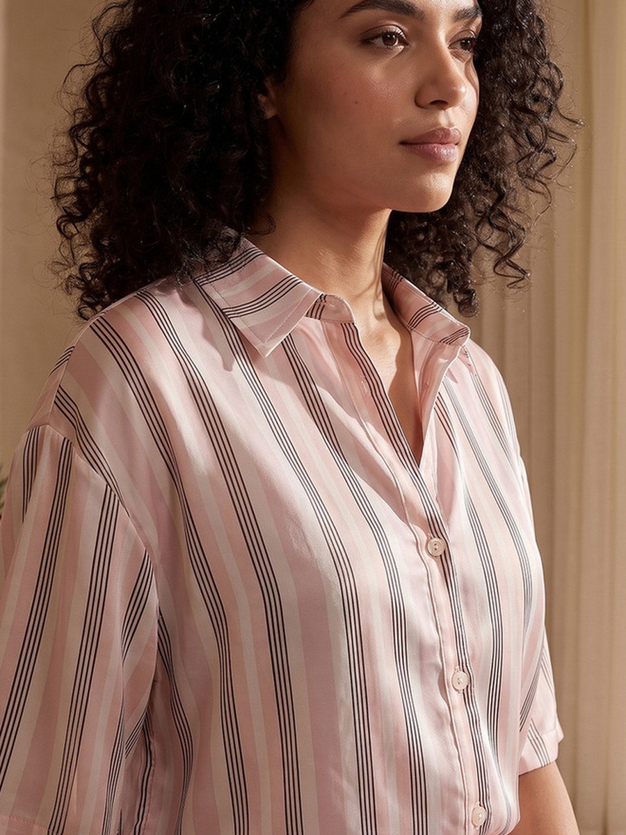 Striped Pyjama Set with Button-Down Shirt and Trousers