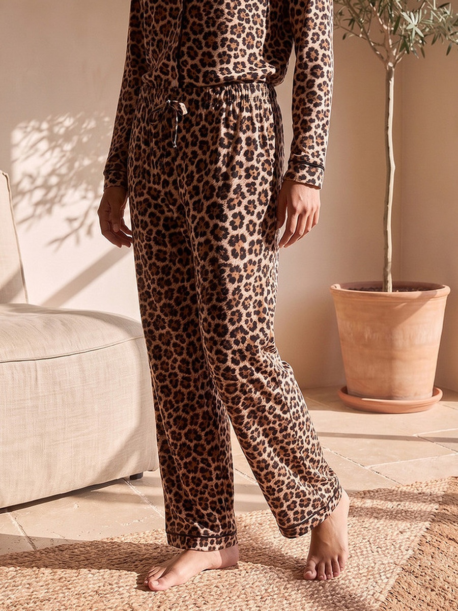 Animal Print Pyjama Set with Button-Down Shirt and Trousers