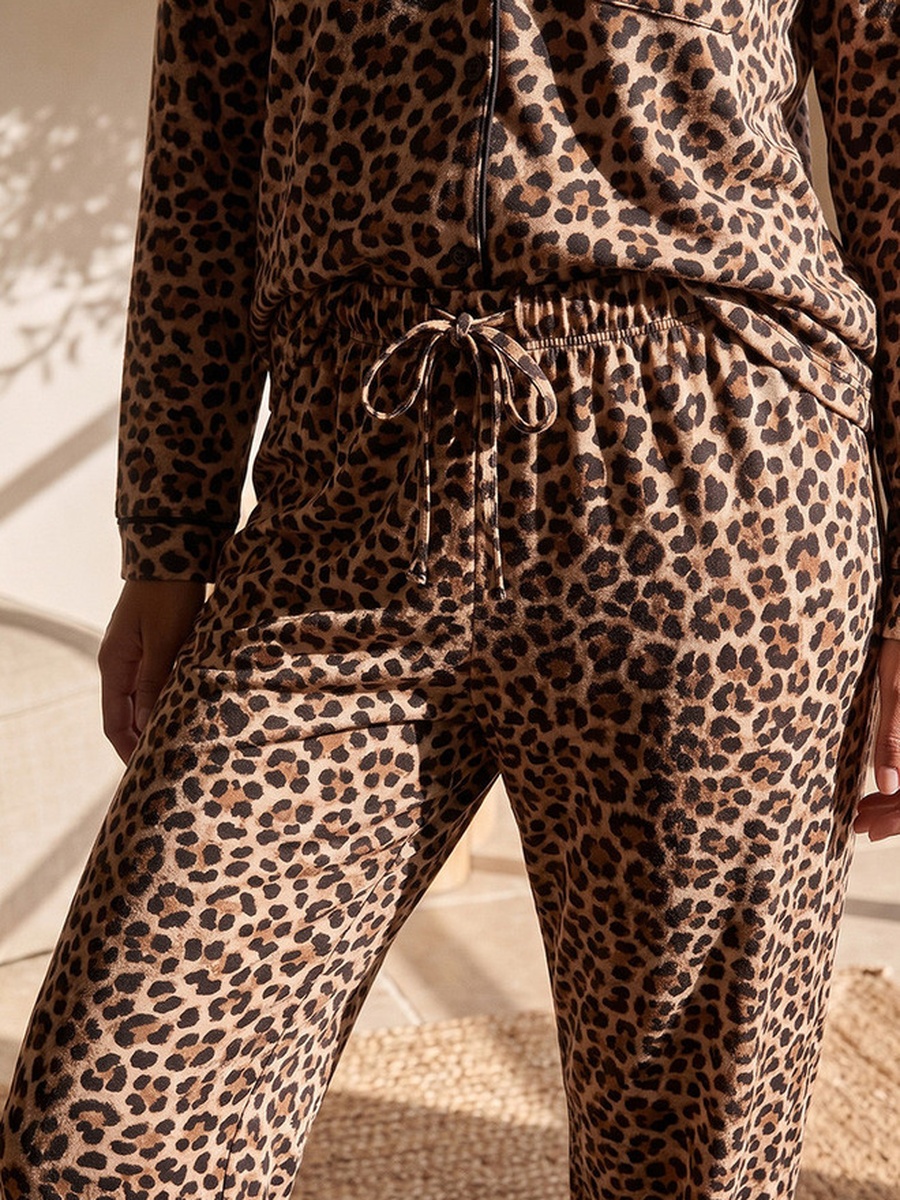 Animal Print Pyjama Set with Button-Down Shirt and Trousers