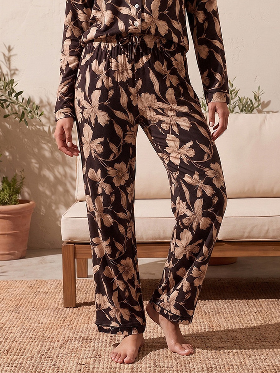 Floral Print Pyjama Set with Button-Down Shirt and Trousers