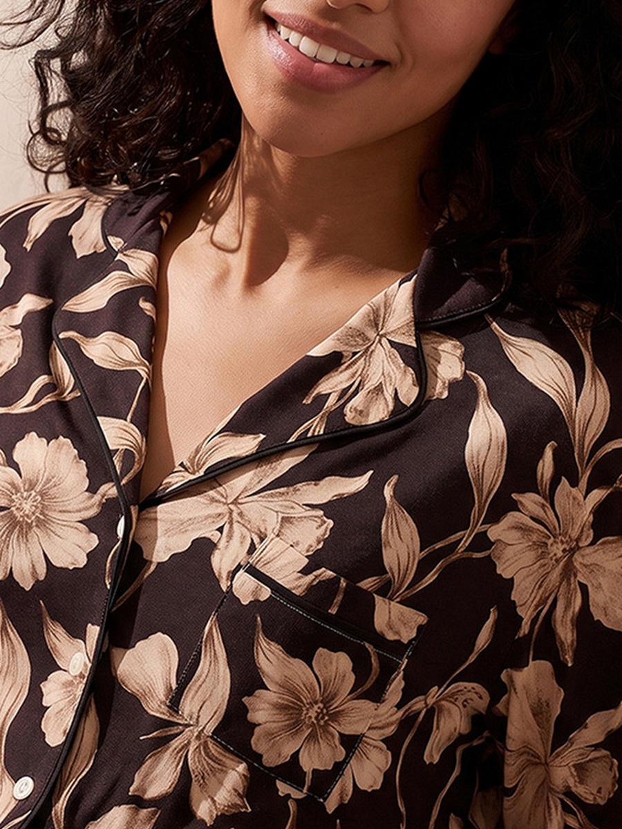 Floral Print Pyjama Set with Button-Down Shirt and Trousers