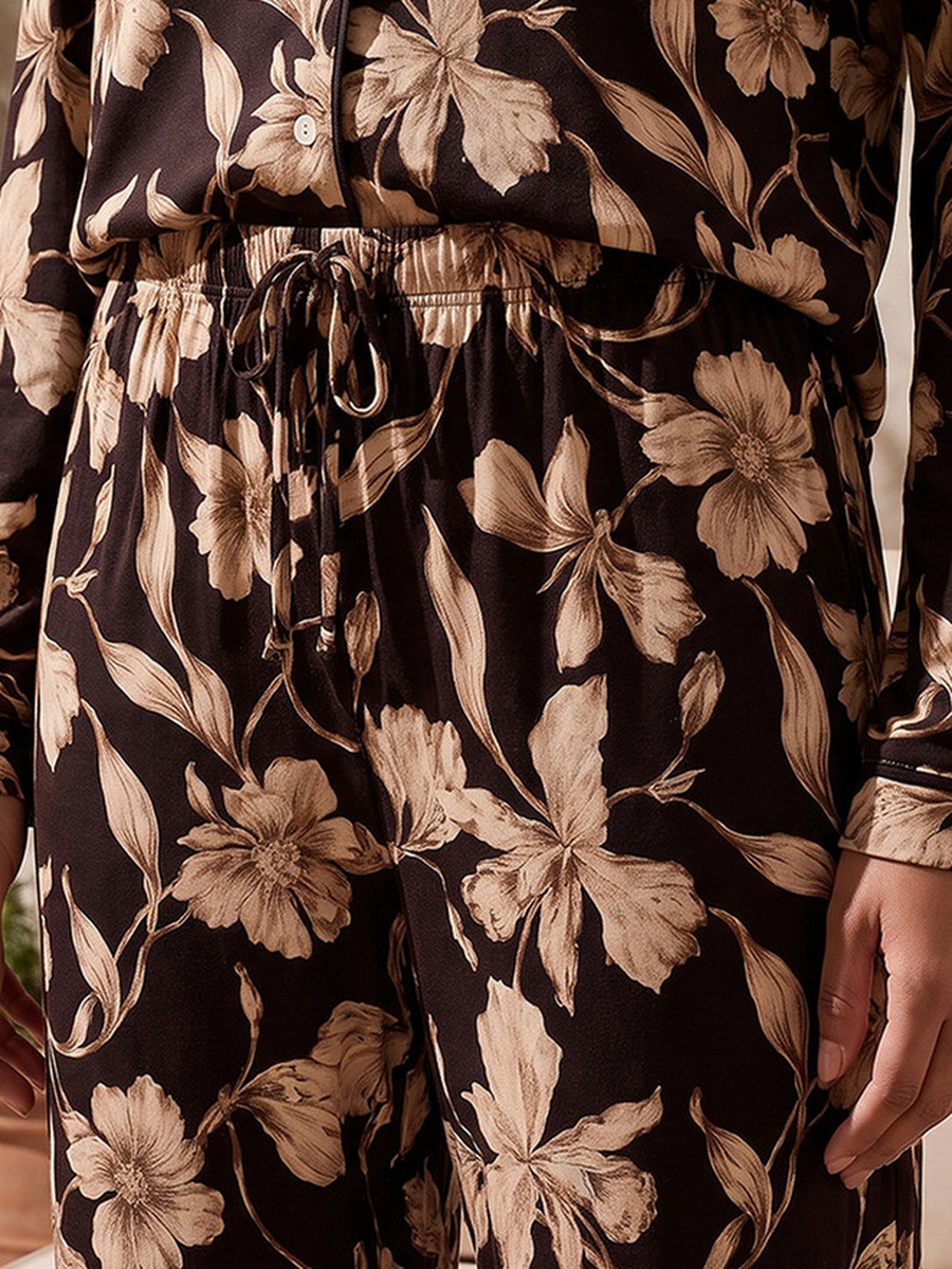 Floral Print Pyjama Set with Button-Down Shirt and Trousers