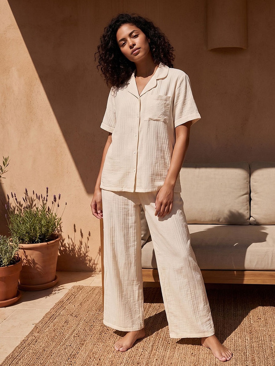 Viscose Textured Shirt and Pyjama Set
