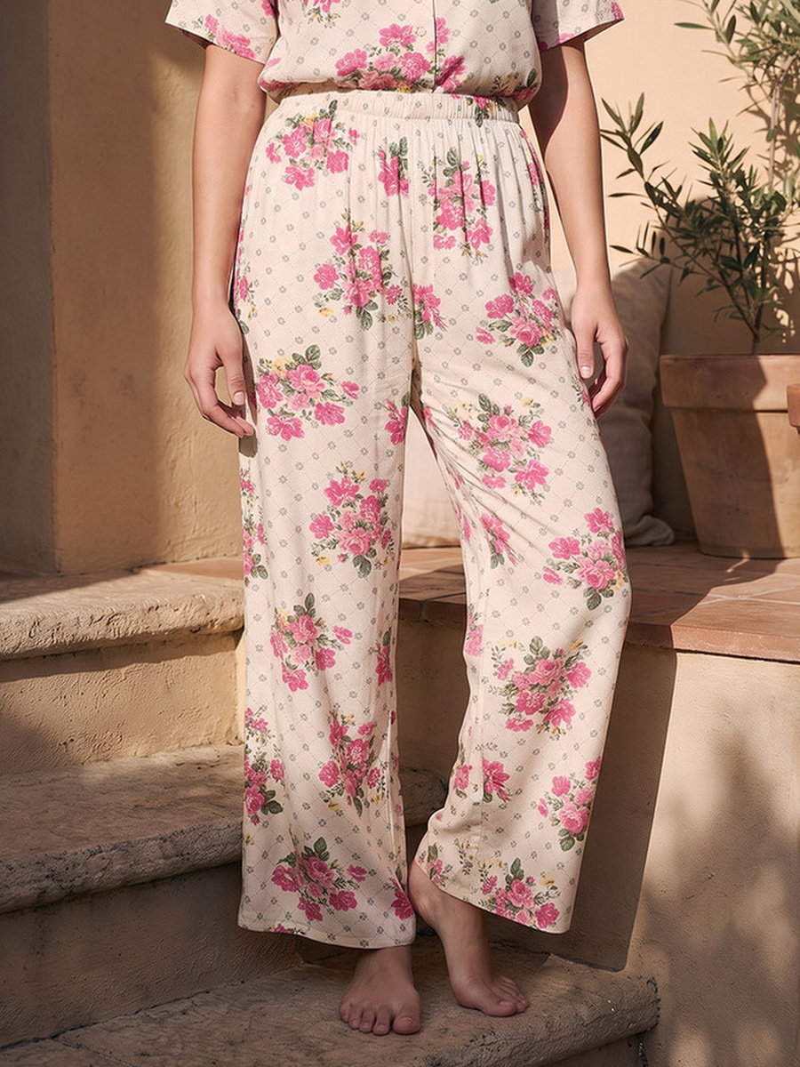 Pyjama Set with Button Down Shirt and Trousers Viscose