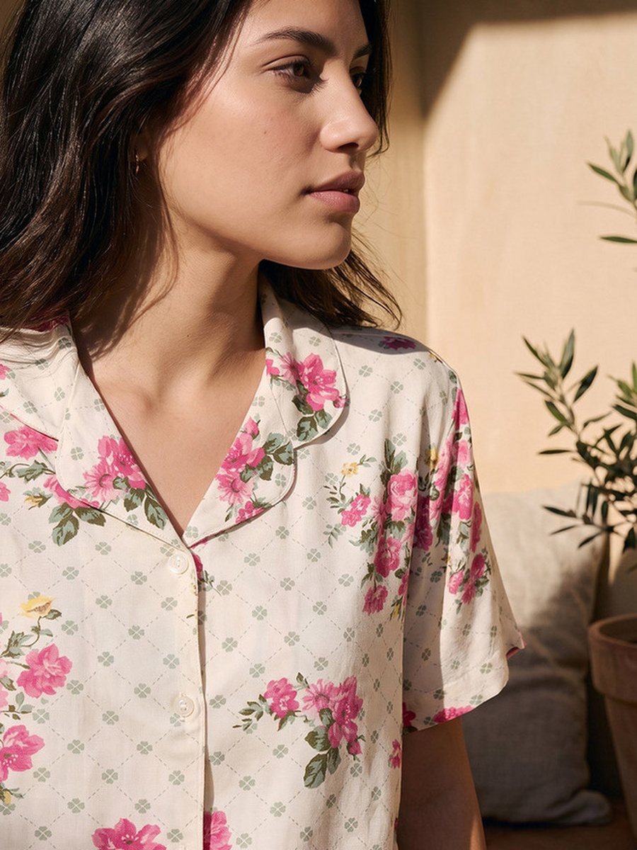 Pyjama Set with Button Down Shirt and Trousers Viscose