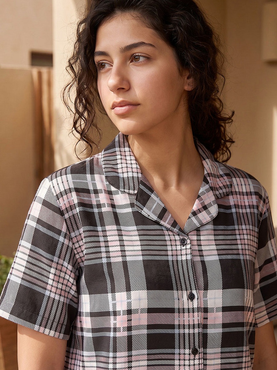 Pyjama Set with Button Down Shirt and Trousers Viscose