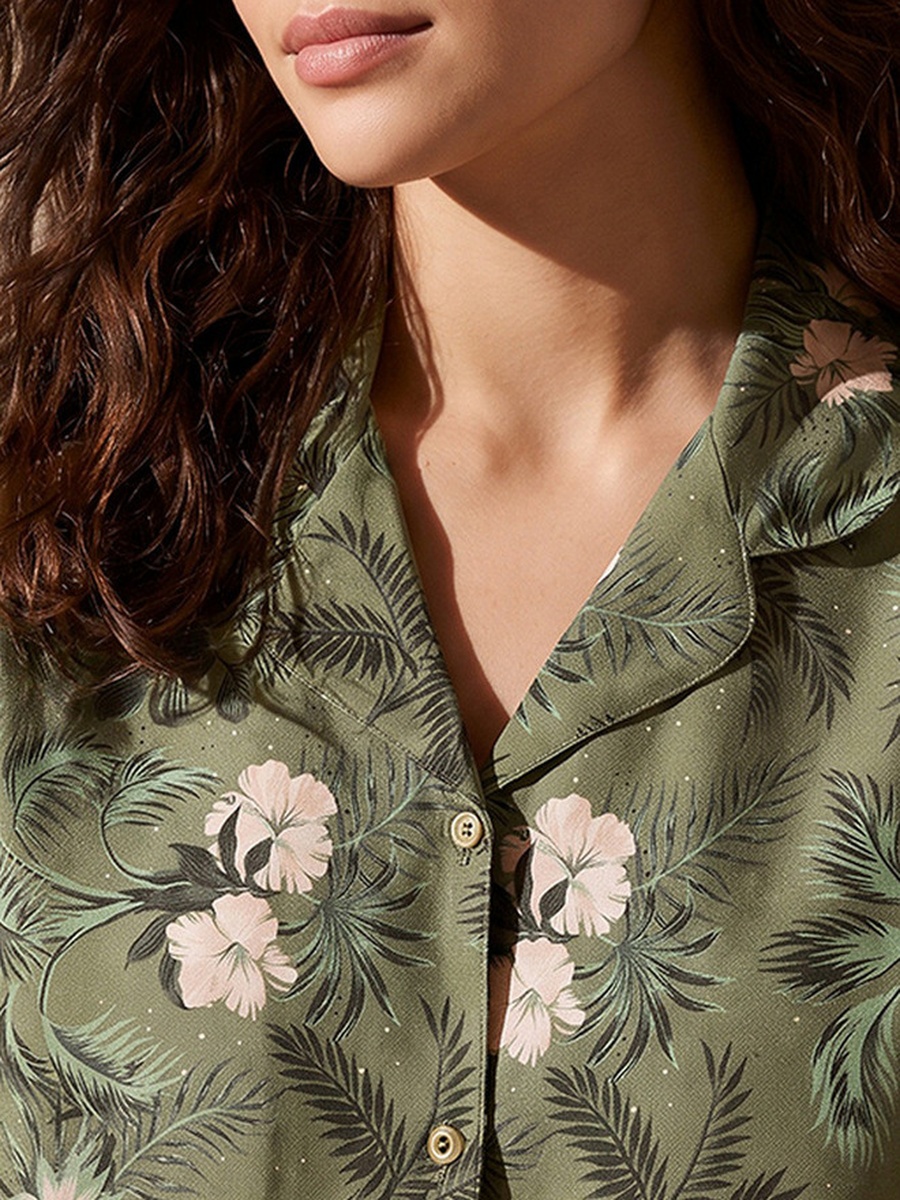 Pyjama Set with Button Down Shirt and Trousers Viscose