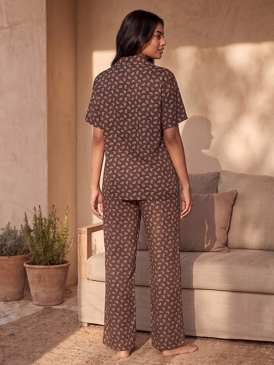 Pyjama Set with Button Down Shirt and Trousers Viscose
