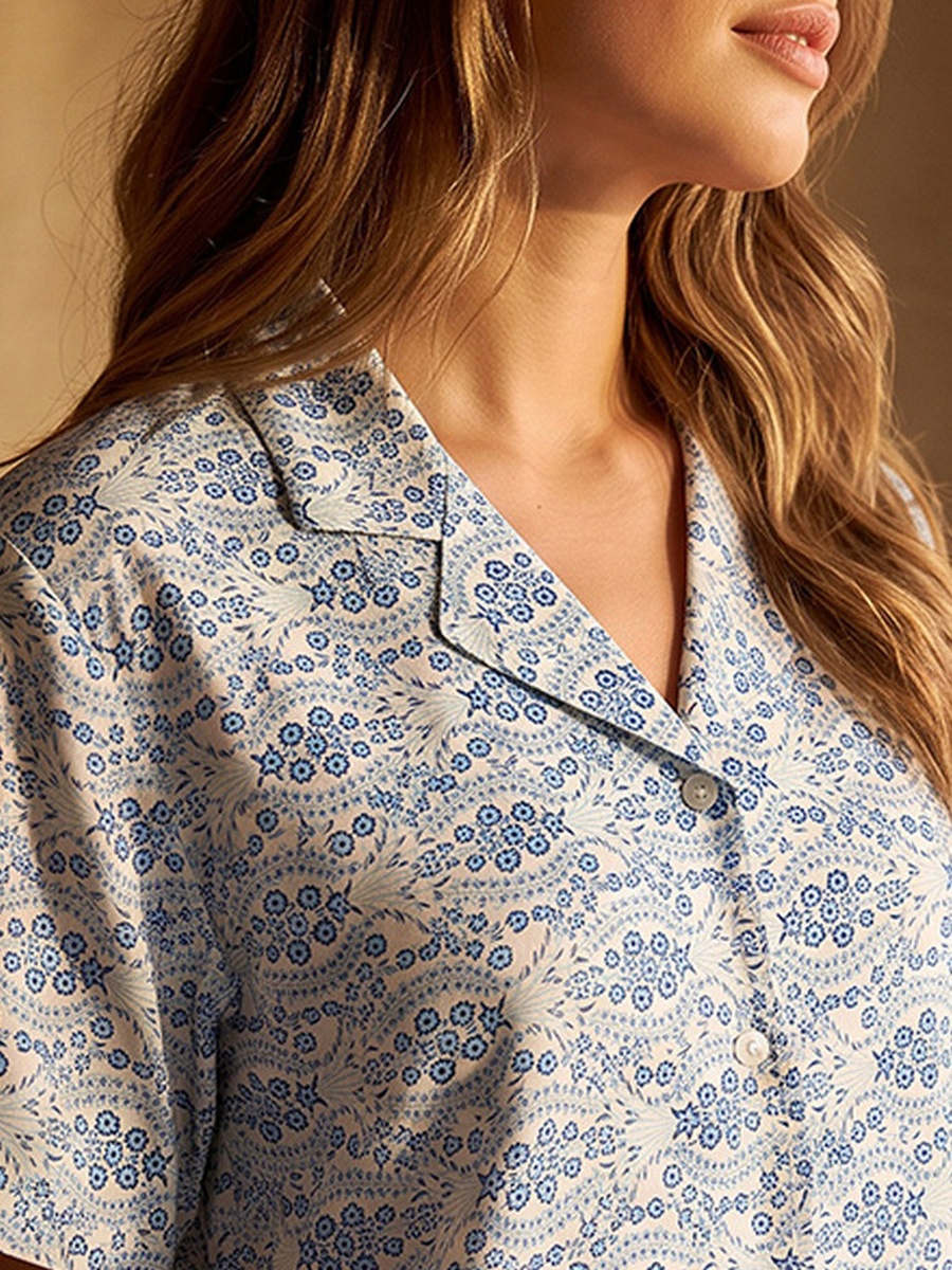 Pyjama Set with Button Down Shirt and Trousers Viscose