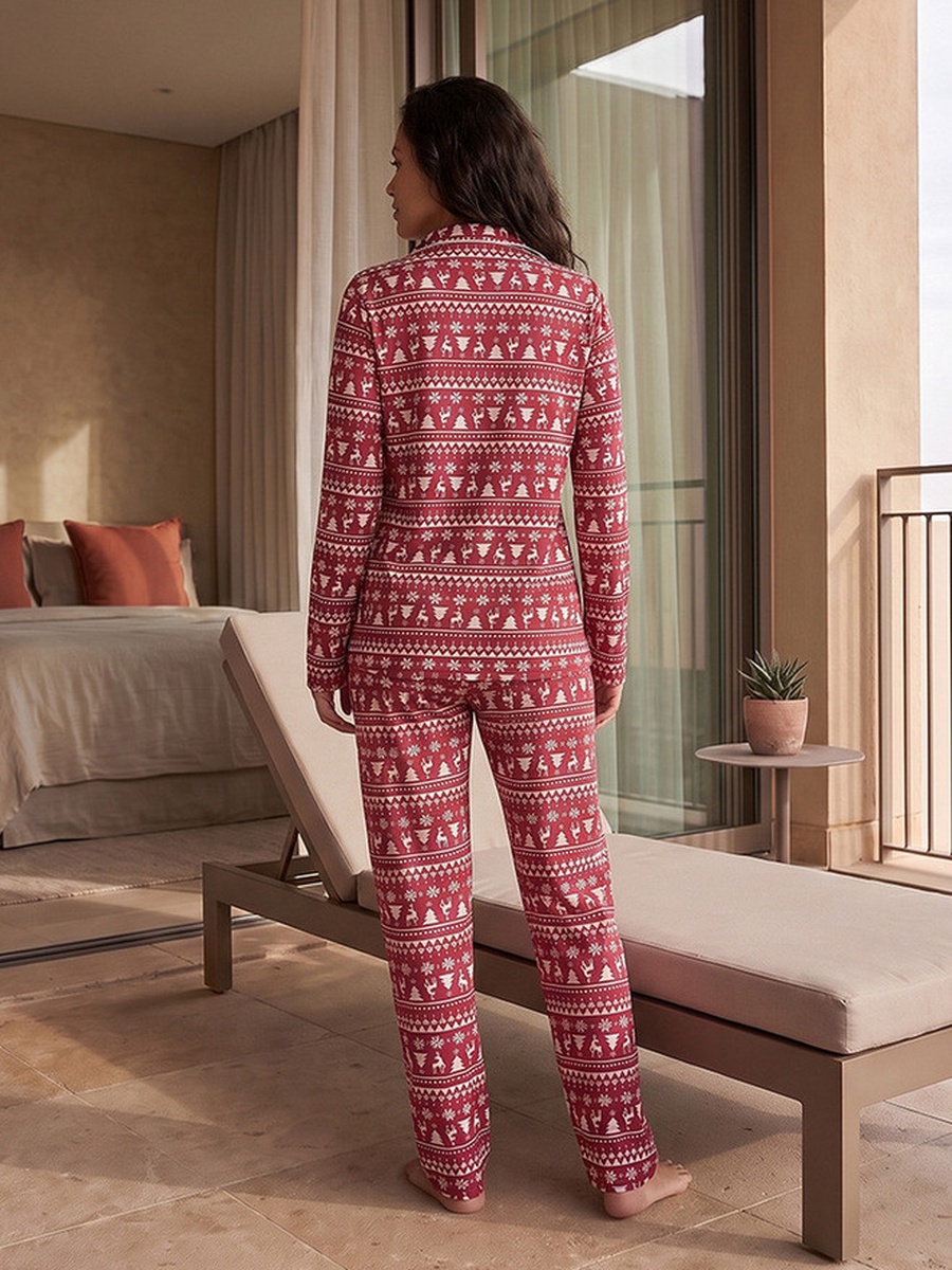 Cotton Printed Button-Down Shirt and Pyjama Set