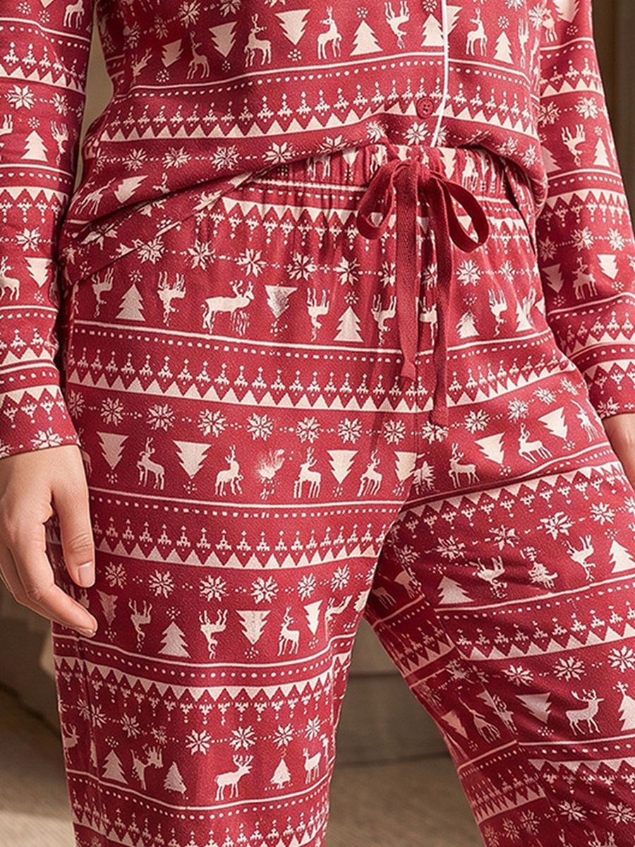 Cotton Printed Button-Down Shirt and Pyjama Set