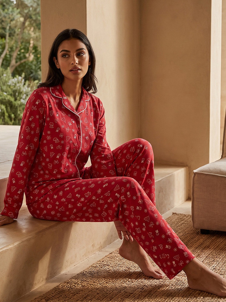 Winter Print Shirt and Pyjama Set with