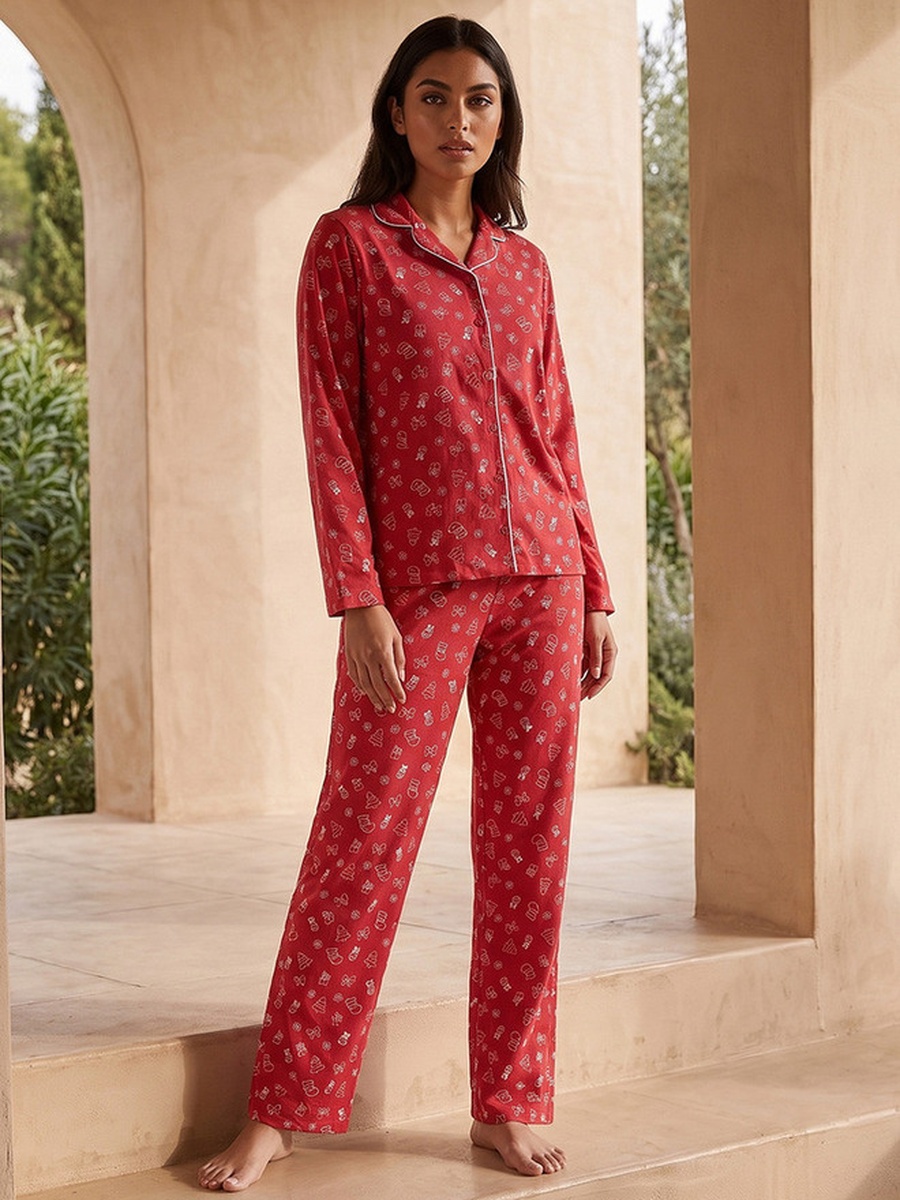 Winter Print Shirt and Pyjama Set with