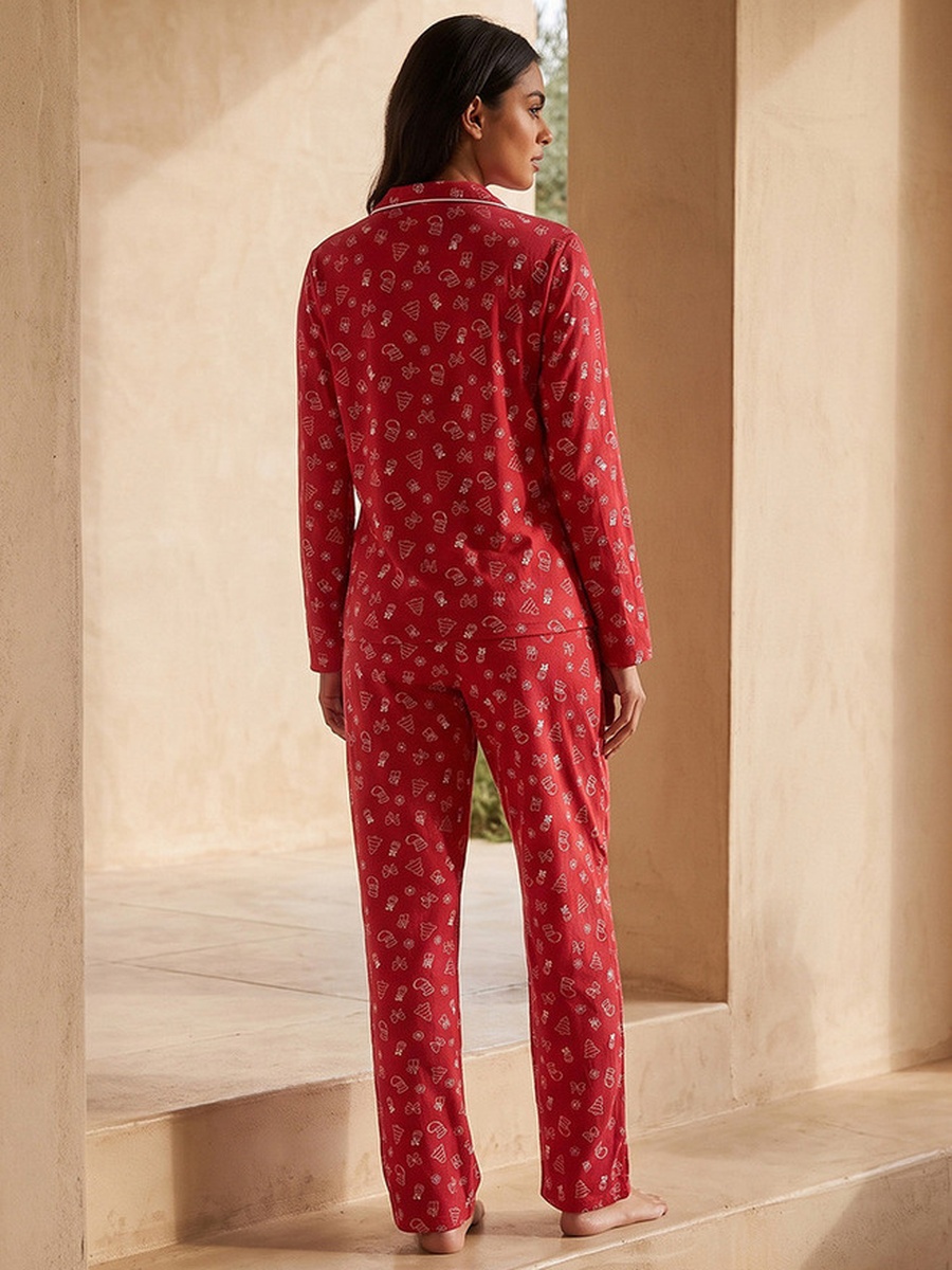 Winter Print Shirt and Pyjama Set with